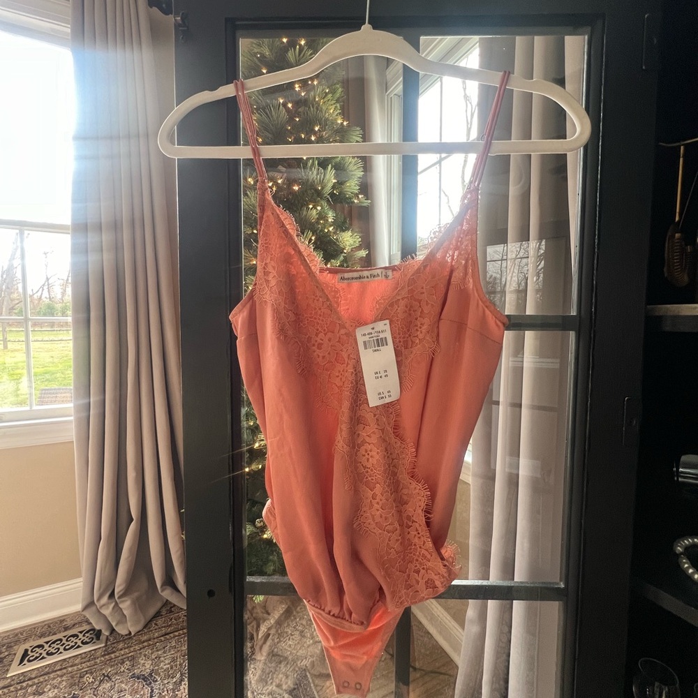 Aberecrimbie, satin with Lace detail Bodysuit, NWT, size small